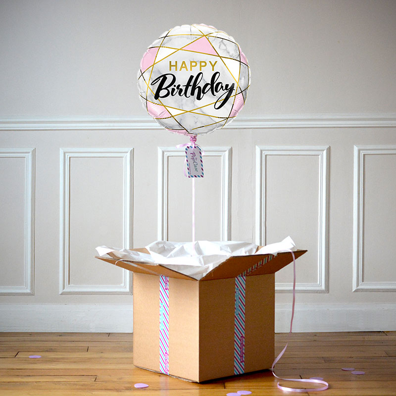 Ballon Cadeau - Happy Birthday - Marbre
