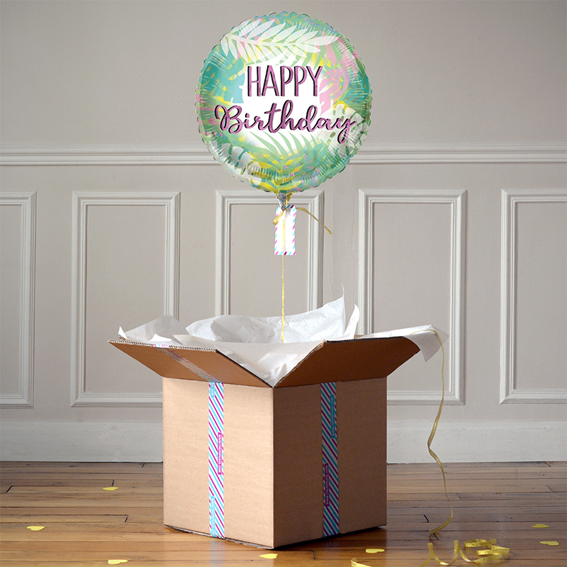 Ballon Cadeau - Happy Birthday Feuilles - The PopCase
