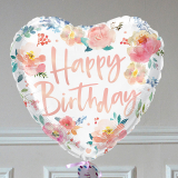 Ballon Cadeau - Happy Birthday Coeur Fleuri