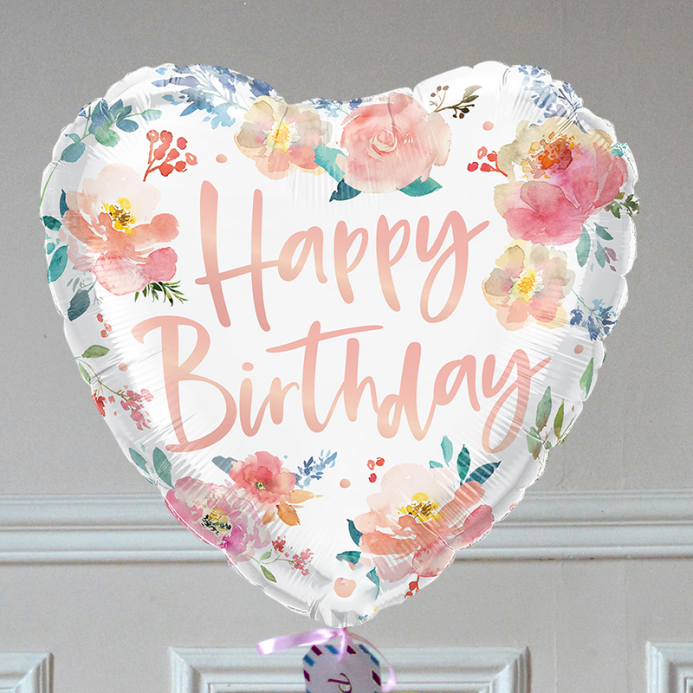 Ballon Cadeau - Happy Birthday Coeur Fleuri