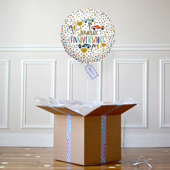 Ballon Cadeau - Joyeux Anniversaire Bolides - The PopCase