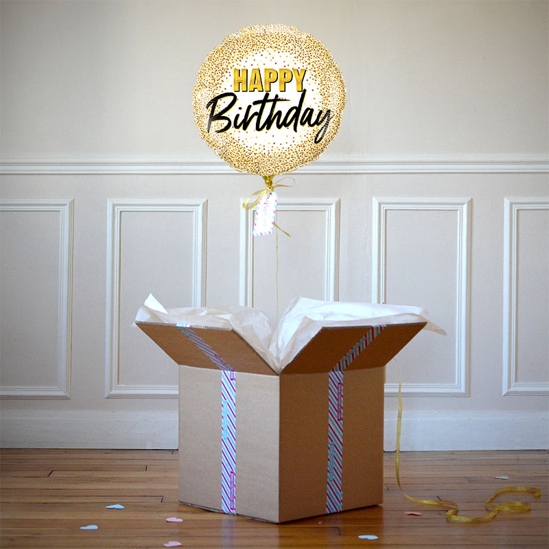 Ballon Cadeau Happy Birthday Doré - The Pop Case