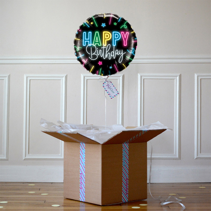 Ballon Cadeau - Happy Birthday Néon