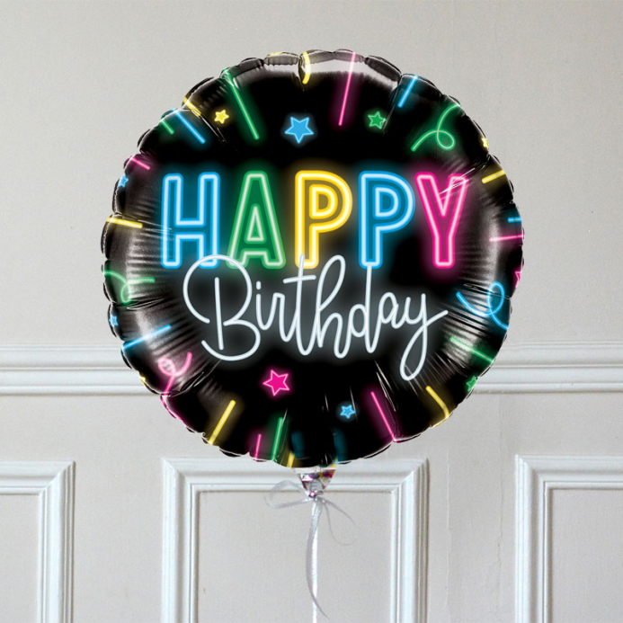 Ballon Cadeau - Happy Birthday Néon