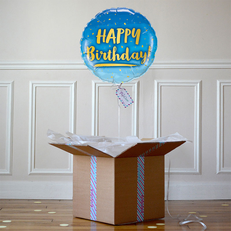 Ballon Cadeau - Happy Birthday - Bleu